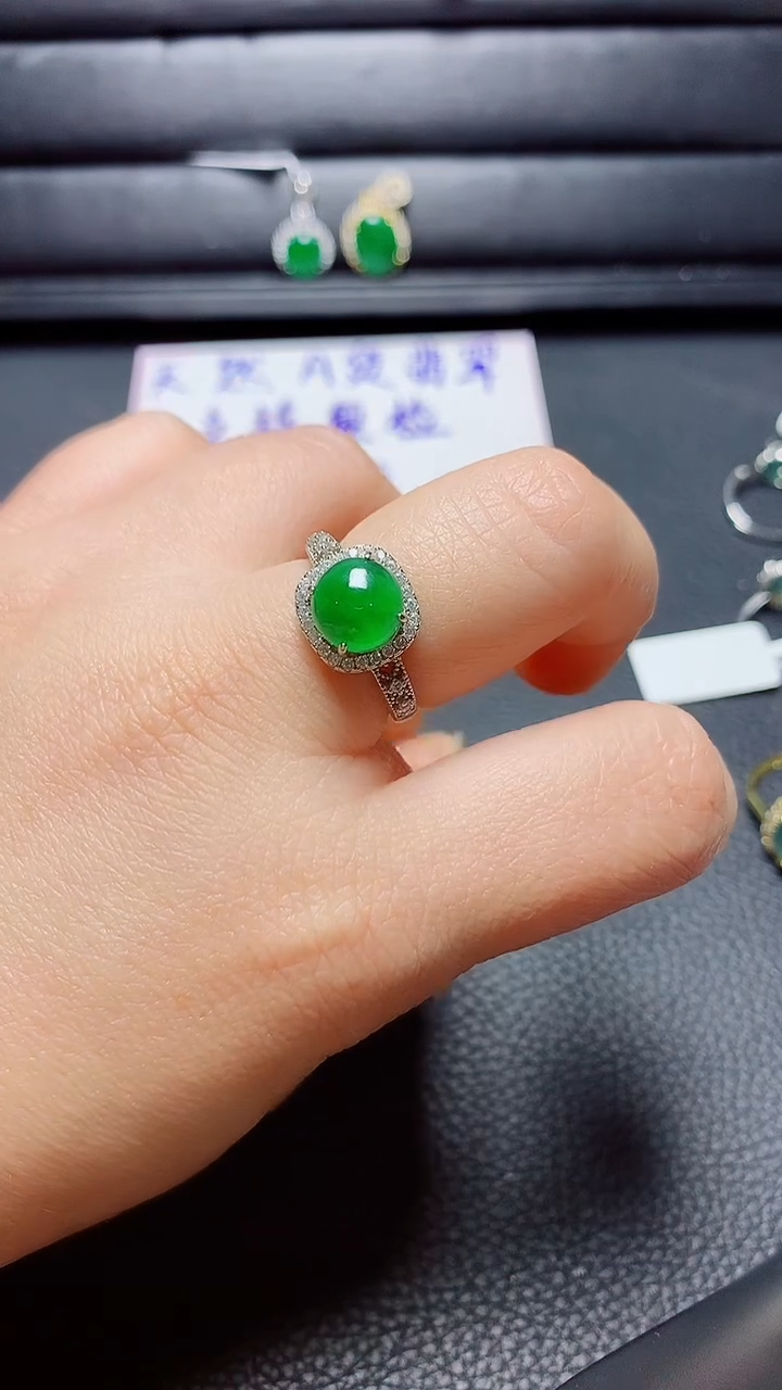 银S925镶嵌戒指翡翠天然翡翠A货s925银镶