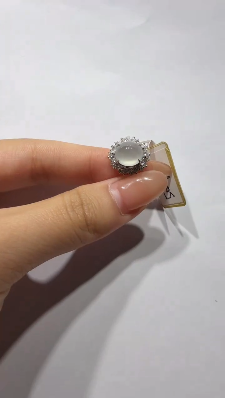 银S925镶嵌戒指翡翠通体925银镶缅甸A货翡翠戒指