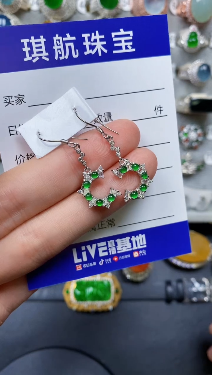 【闪购商品】翡翠耳饰银S925镶嵌0699