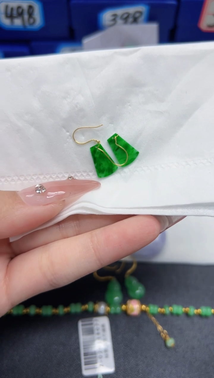 【闪购商品】翡翠耳饰18K金镶嵌Y缅料A货/支持复检/一件