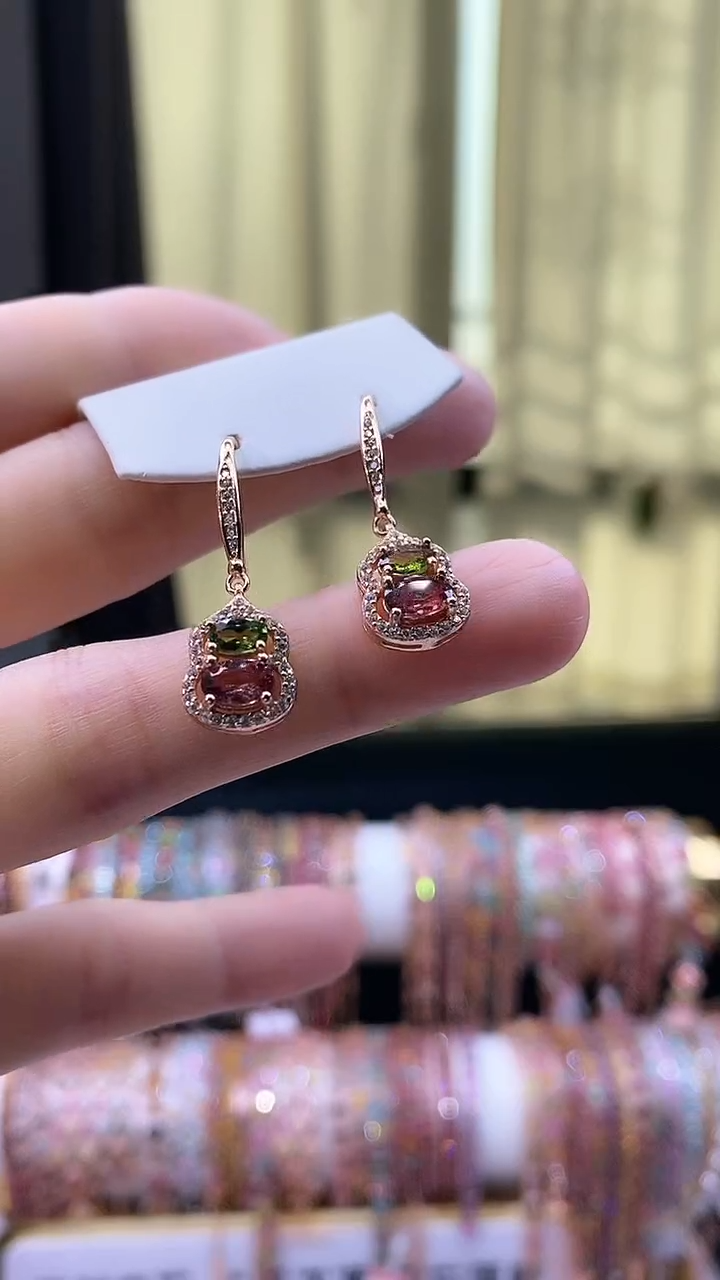 【闪购商品】碧玺耳钩银S925镶嵌666666666666