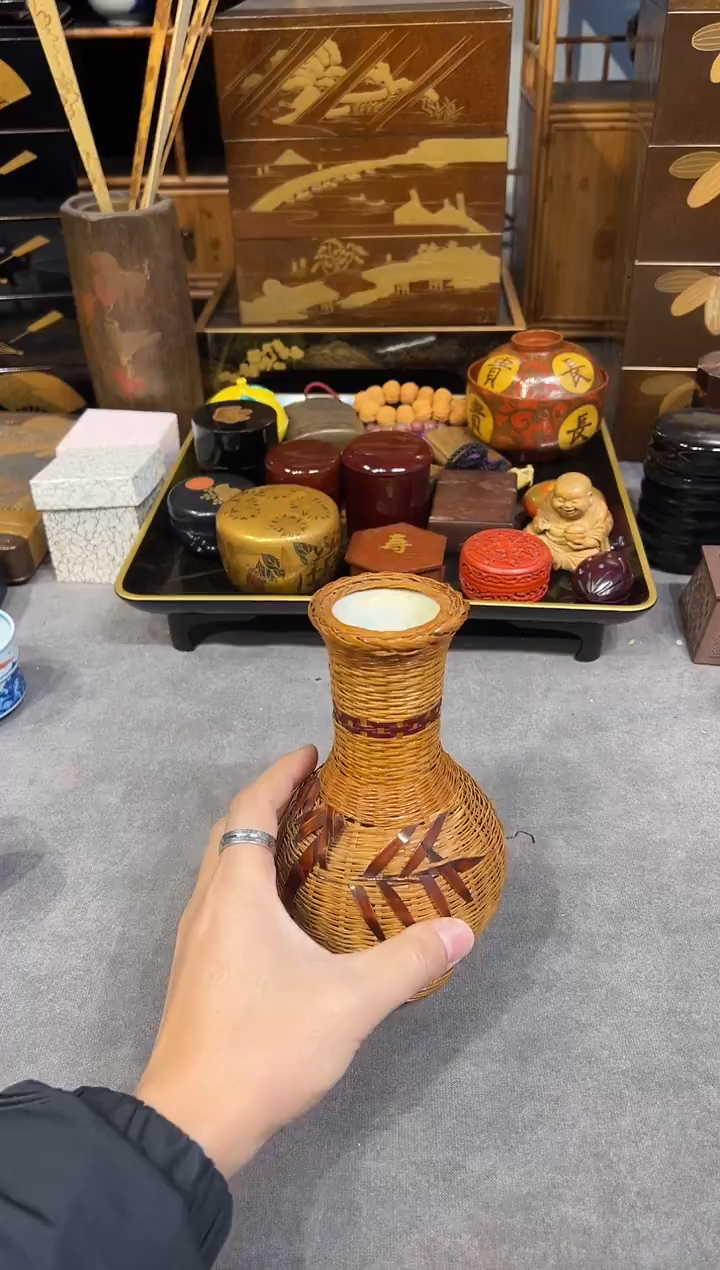 竹编花器 大漆漆器大漆漆器