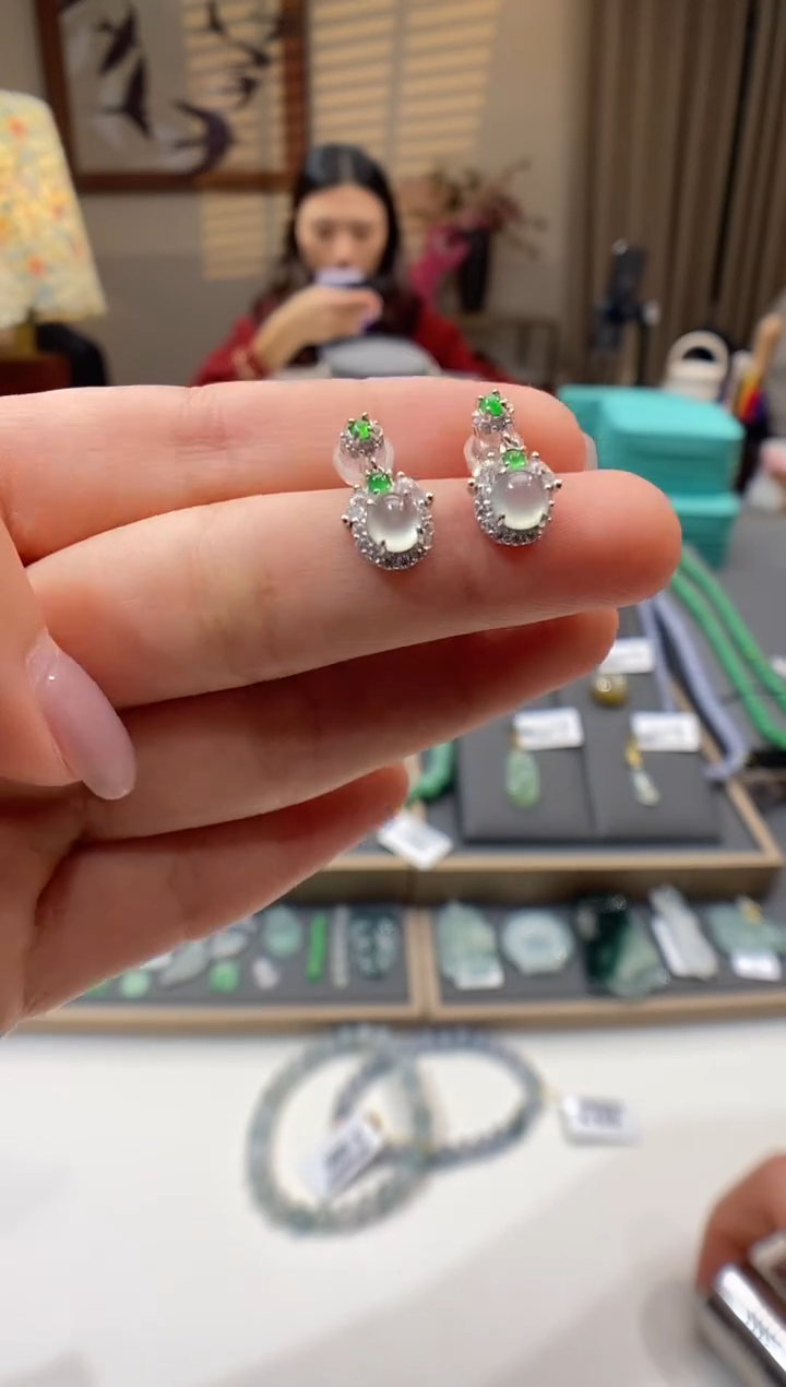 【闪购商品】翡翠耳饰银S925镶嵌耳坠