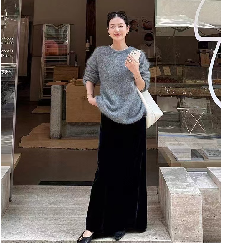 南油冬季气质新款加厚醋酸丝绒显瘦鱼尾包臀时尚松紧腰长款半身裙