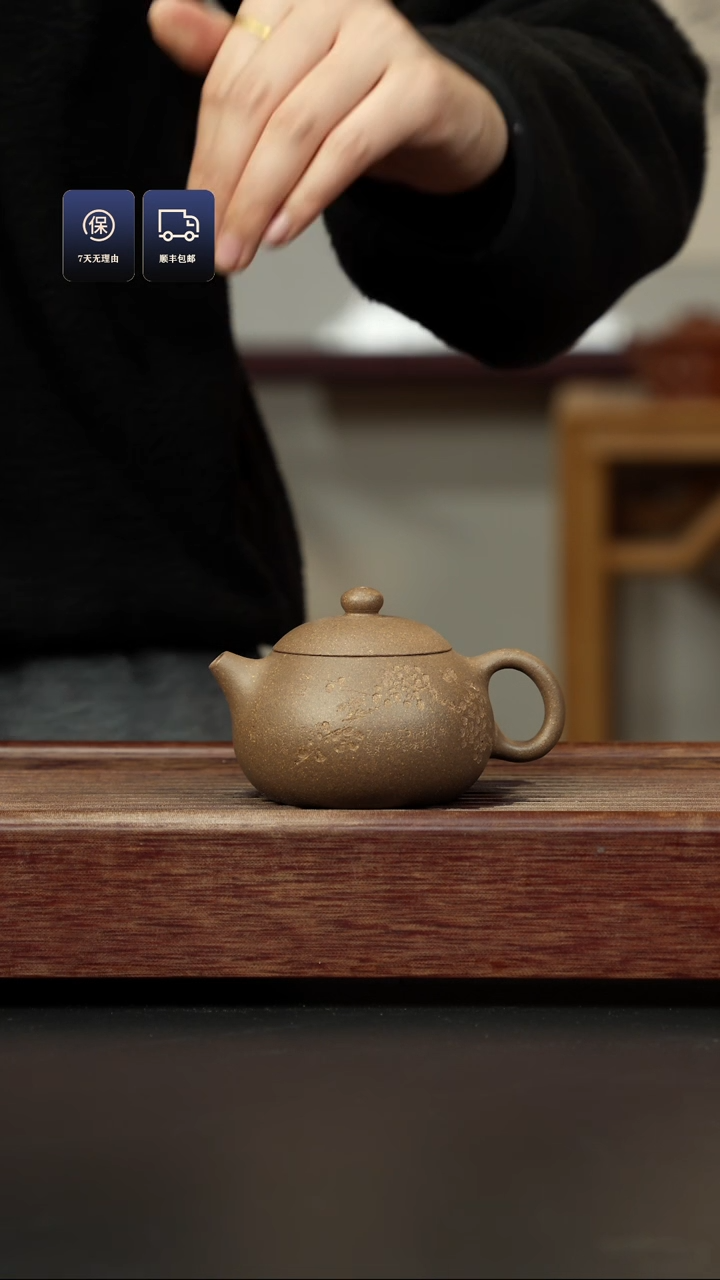 【闪购商品】紫砂茶壶芝麻绿 刻绘梅花西施