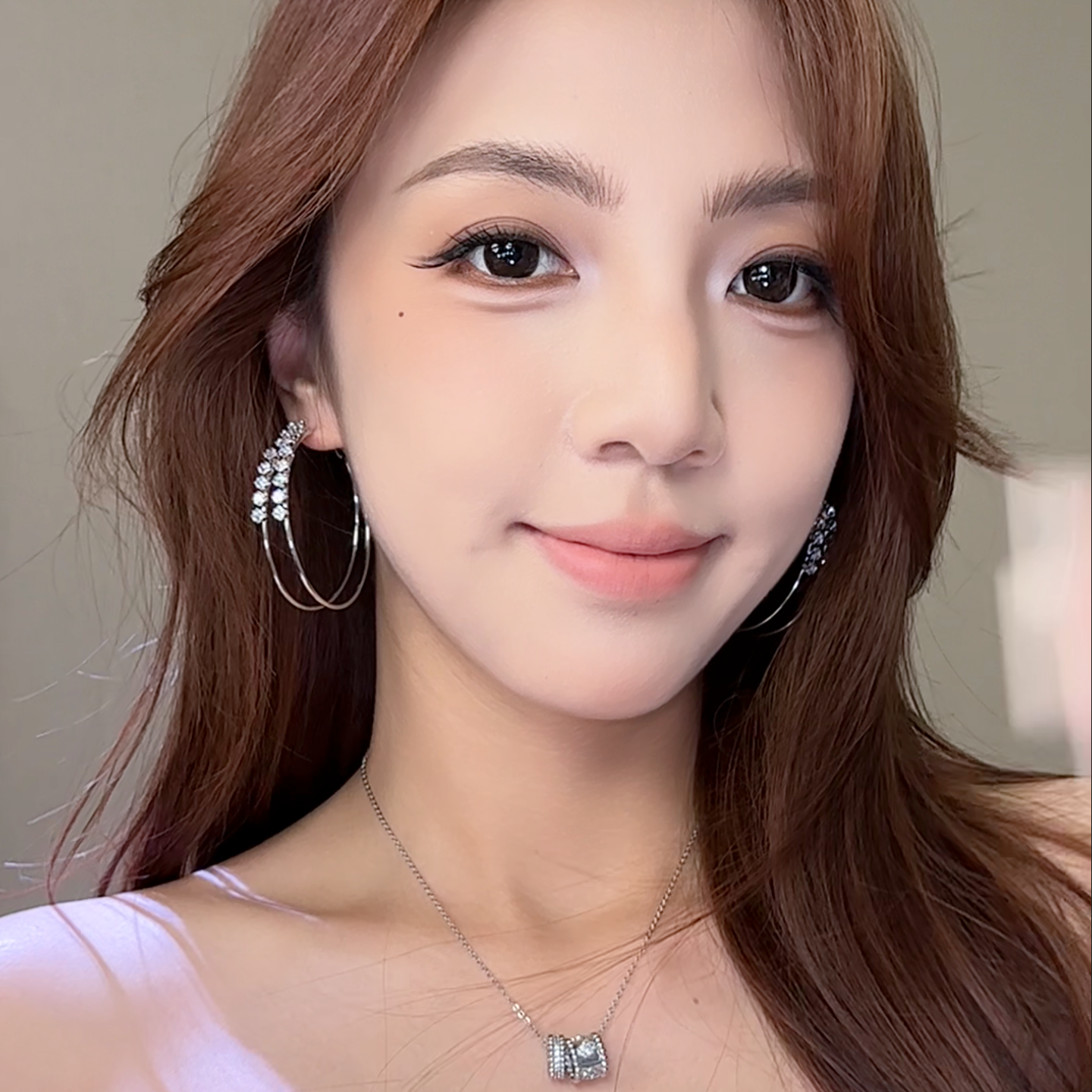 铜合金锆石耳饰 银针锆石双层圆形耳圈精致超闪个性夸张耳环女