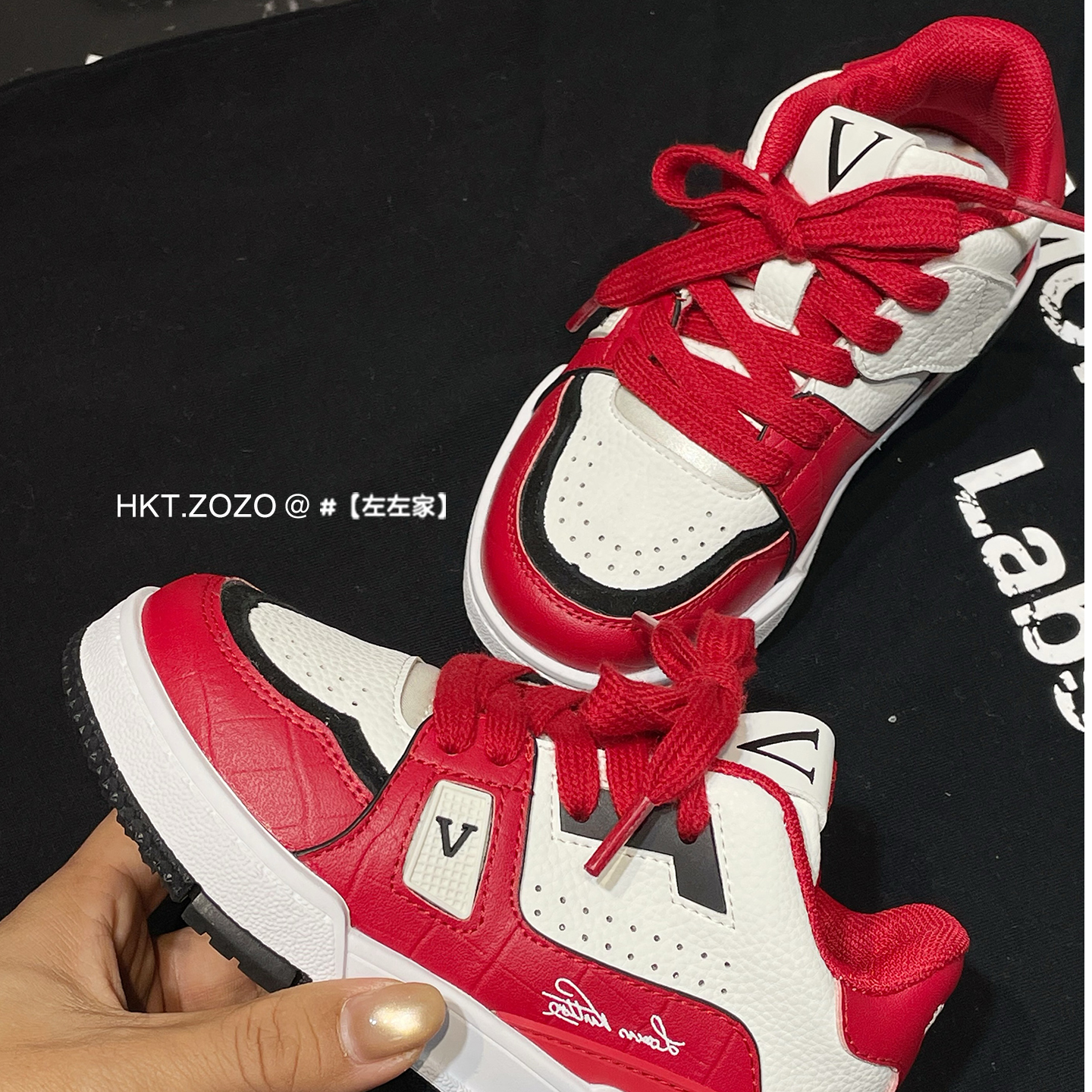 左左家中大童新年红休闲加绒板鞋秋冬新款男女童潮酷百搭休闲鞋