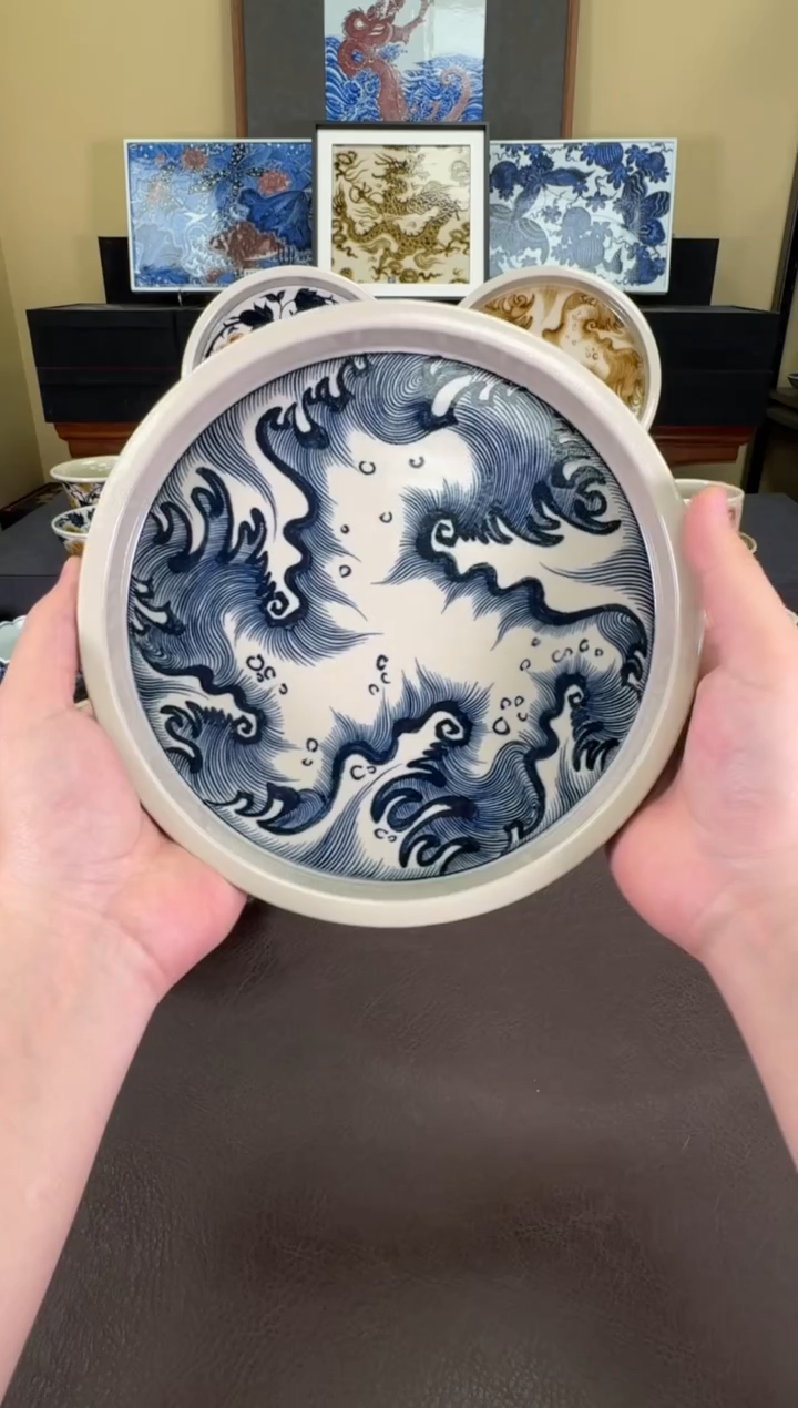 【闪购商品】二号釉纯海浪纹壶承