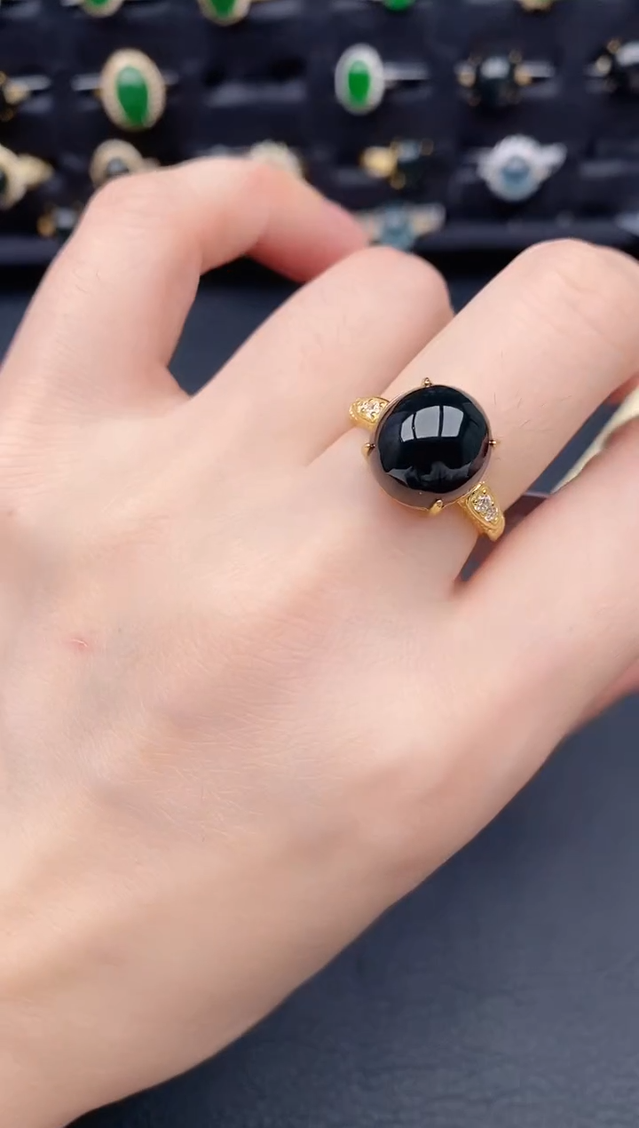 银S925镶嵌戒指翡翠天然a货翡翠173