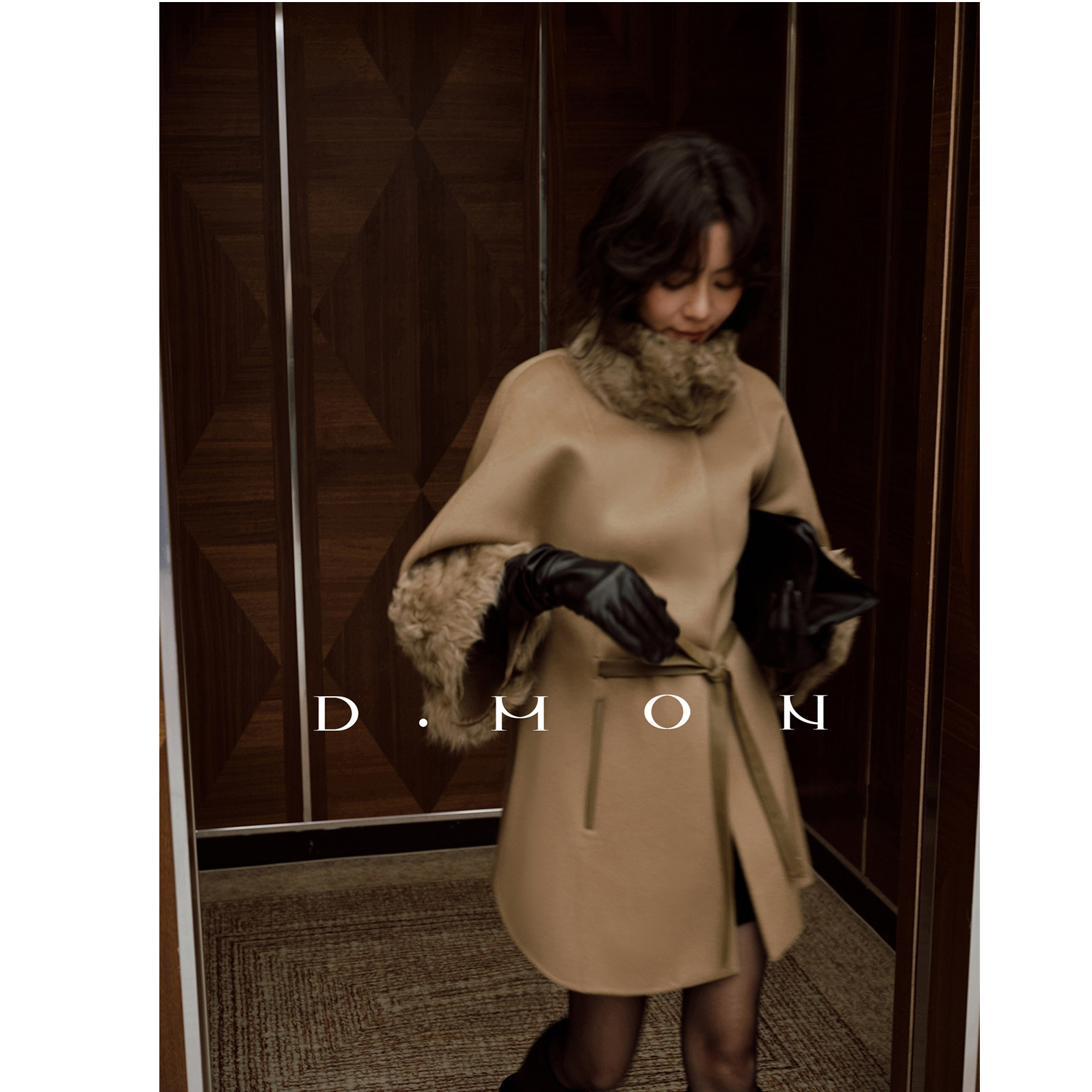 DMON优雅老钱_多穿法重磅可拆卸小湖羊款山羊绒澳毛混纺呢外套