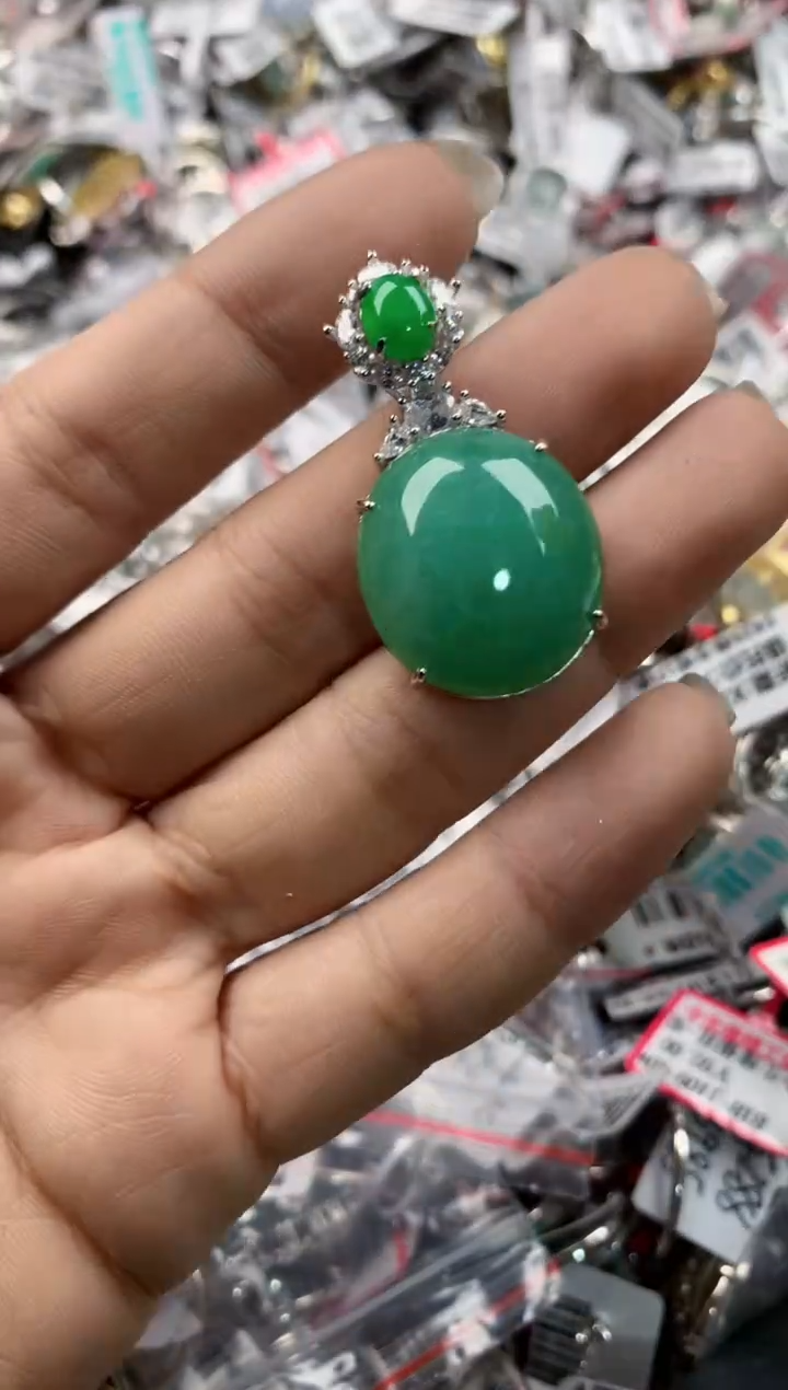 银S925镶嵌戒指翡翠17-17-17          3