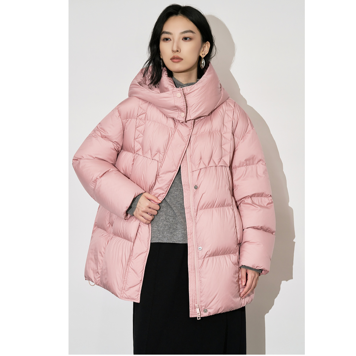 XG雪歌粉色鹅绒羽绒服XK406064A416一手长女