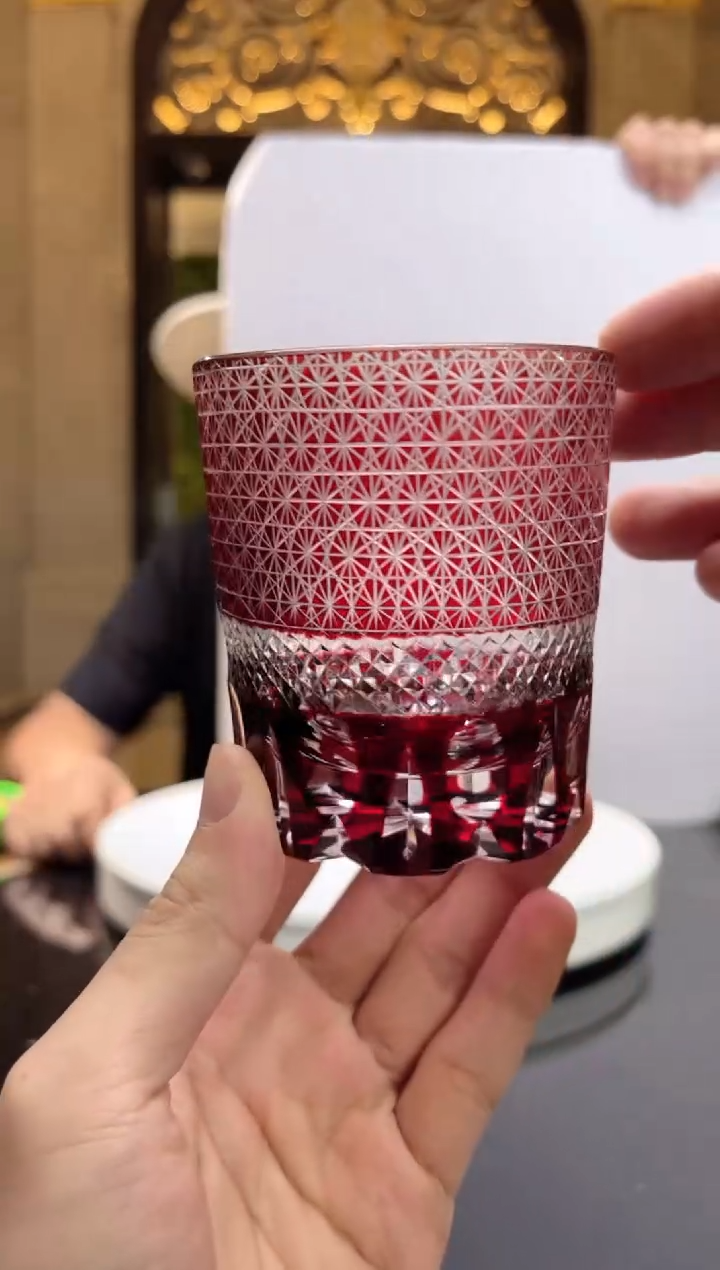 琉璃手工艺品AJ1116062红色刻花杯子