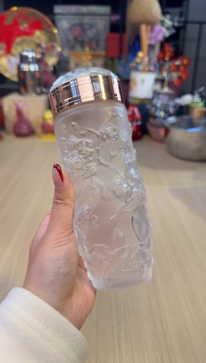 97古法琉璃-晶璃蝶舞水杯（透明桃花）