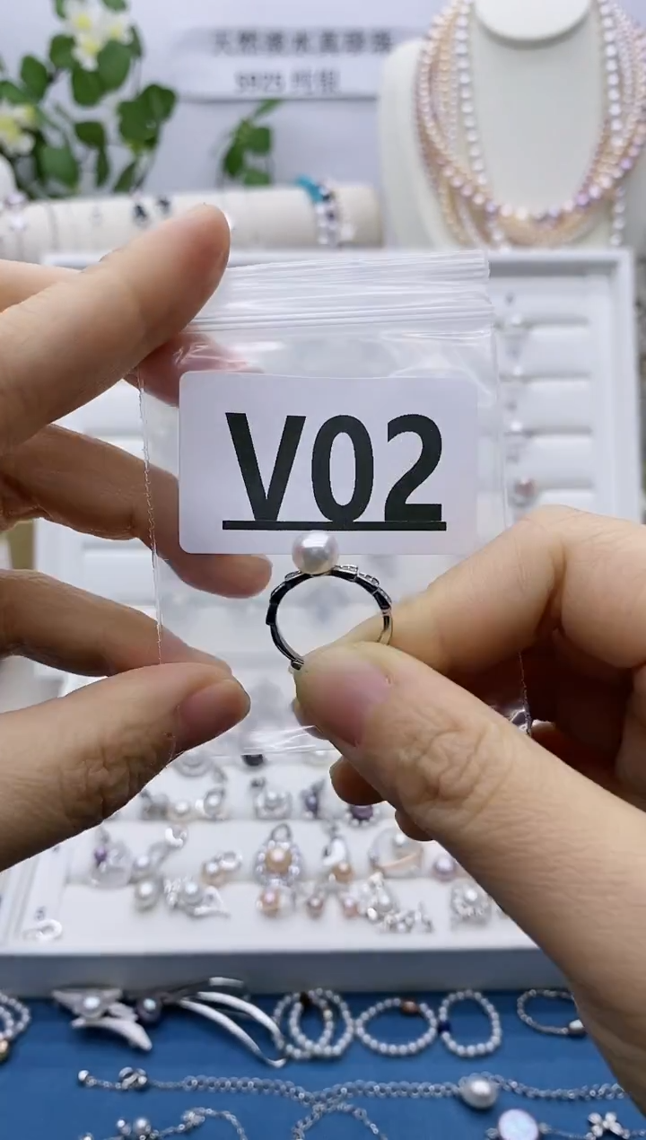 银S925镶嵌无淡水珍珠爱****?V02