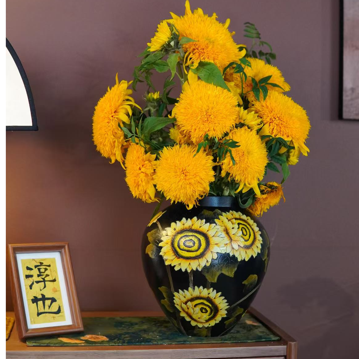 景德镇雕刻向日葵插花摆件高级感小众客厅玄关桌面陶瓷花瓶花器