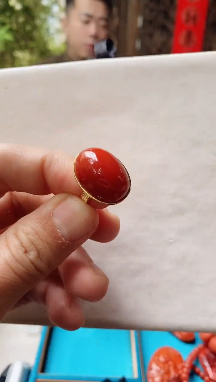 【闪购商品】南红玛瑙戒指18K金镶嵌语唐保山南红戒指