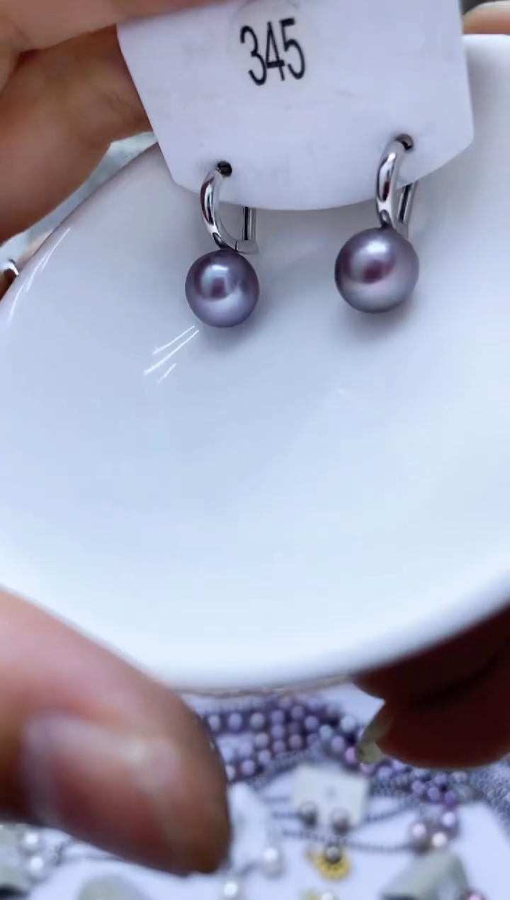 银S925镶嵌淡水珍珠耳饰345
