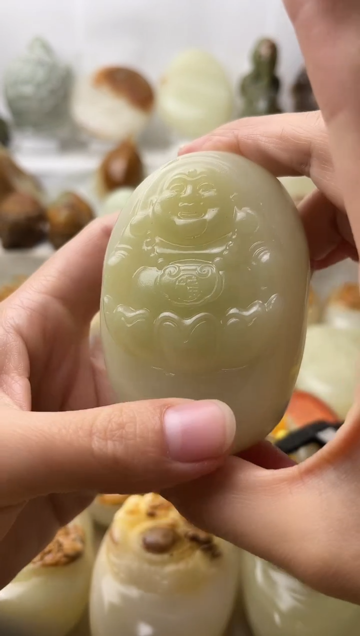 石材古青石棉纹正常不退换弥勒佛