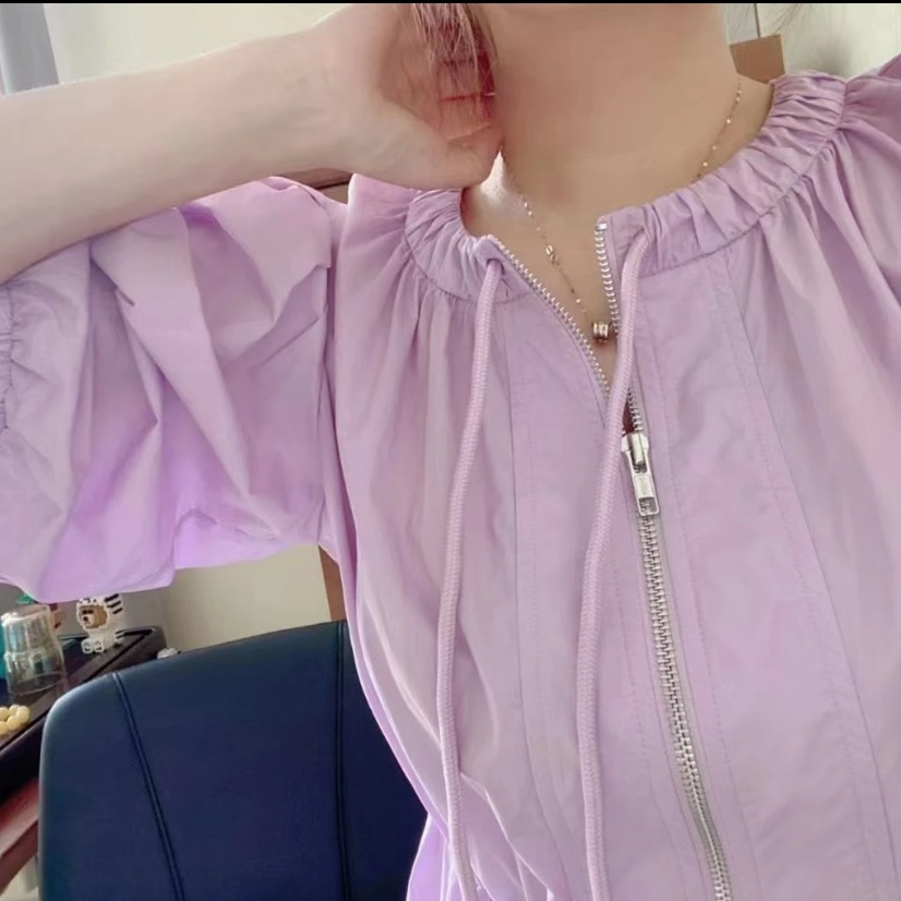 虎儿4-6- 8381 紫色灯笼袖拉链连衣裙