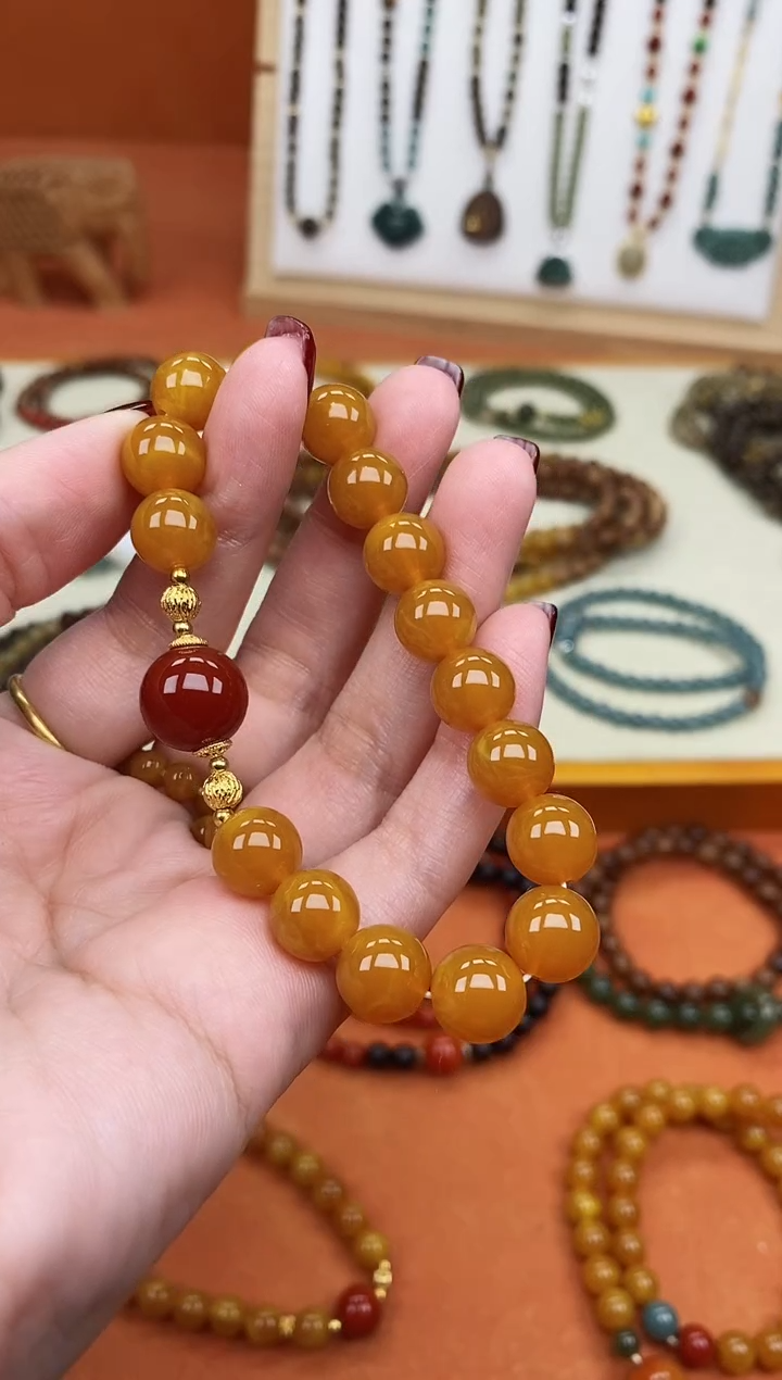 手链蜜蜡未镶嵌单圈10蜜蜡南红玛瑙手串