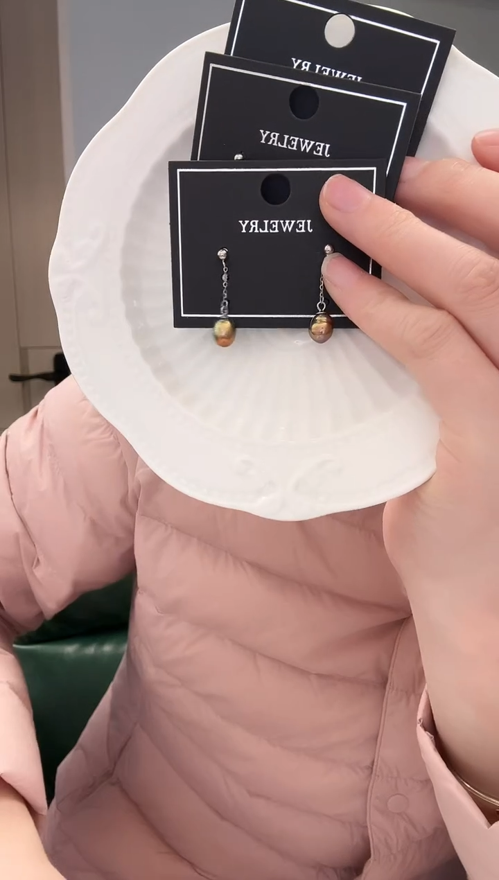 银S925镶嵌耳饰淡水珍珠妖孽色 耳饰 A28