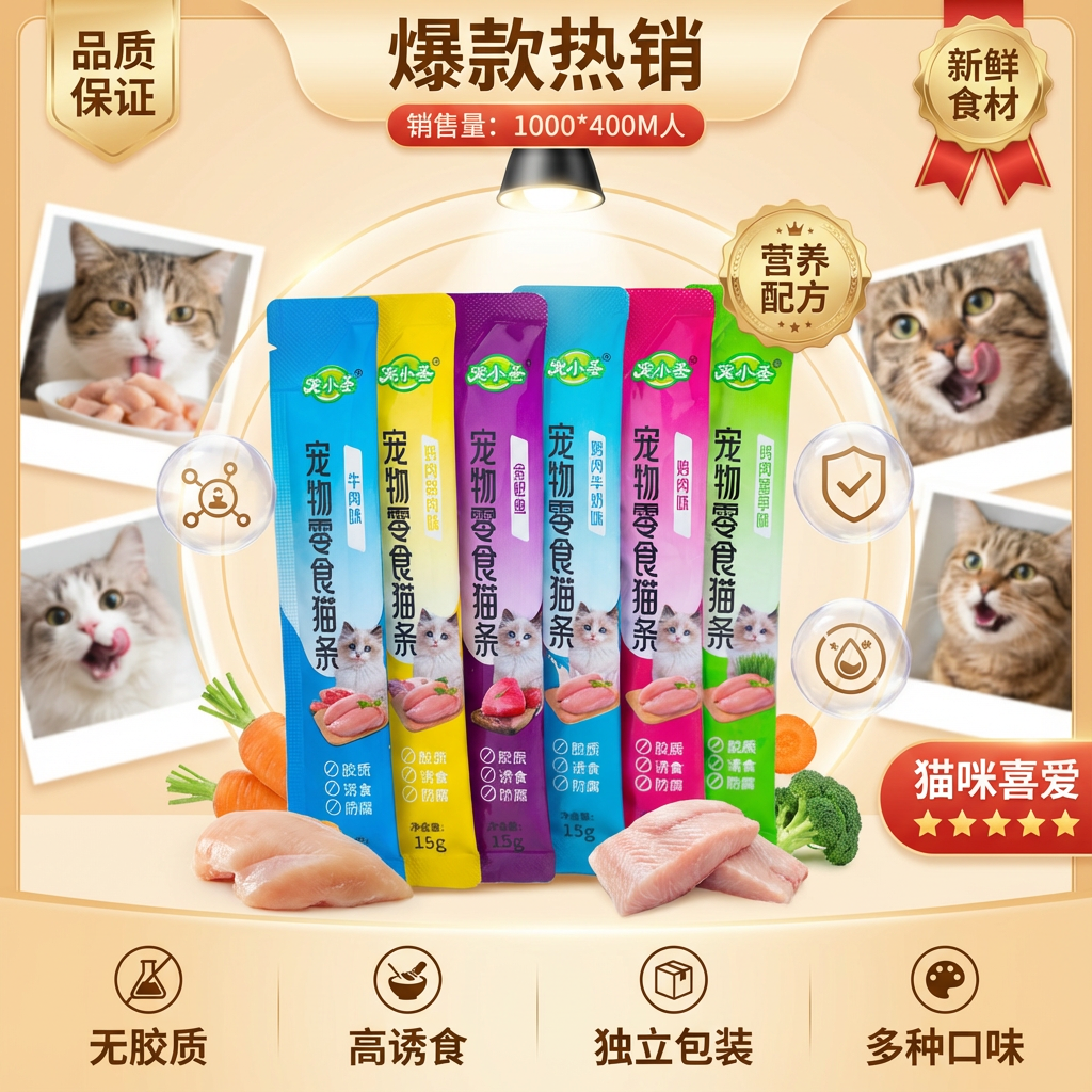 宠小圣猫条多种口味幼猫成猫适用流质易消化增肥发腮猫咪零食