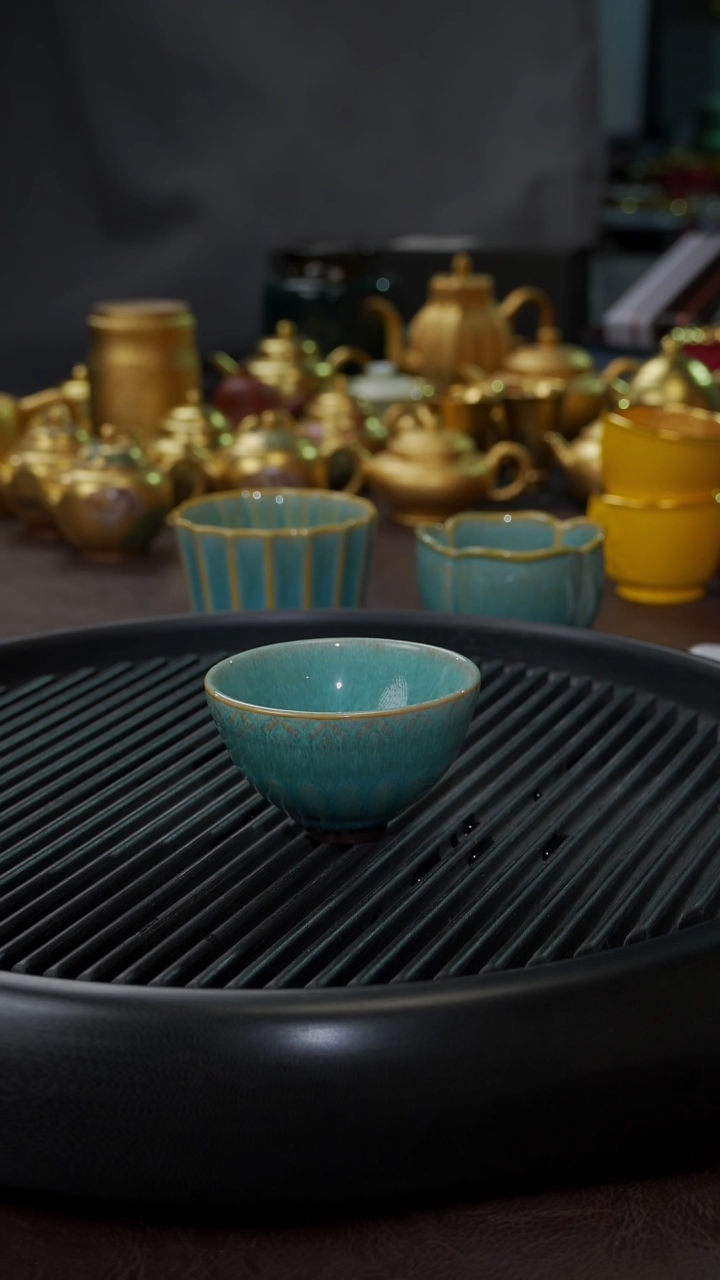 【闪购商品】杯【宜景窑蓝兔毫】莲韵鸡心杯