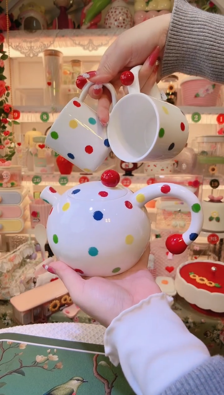 波点茶壶套装——手工制作品质好！