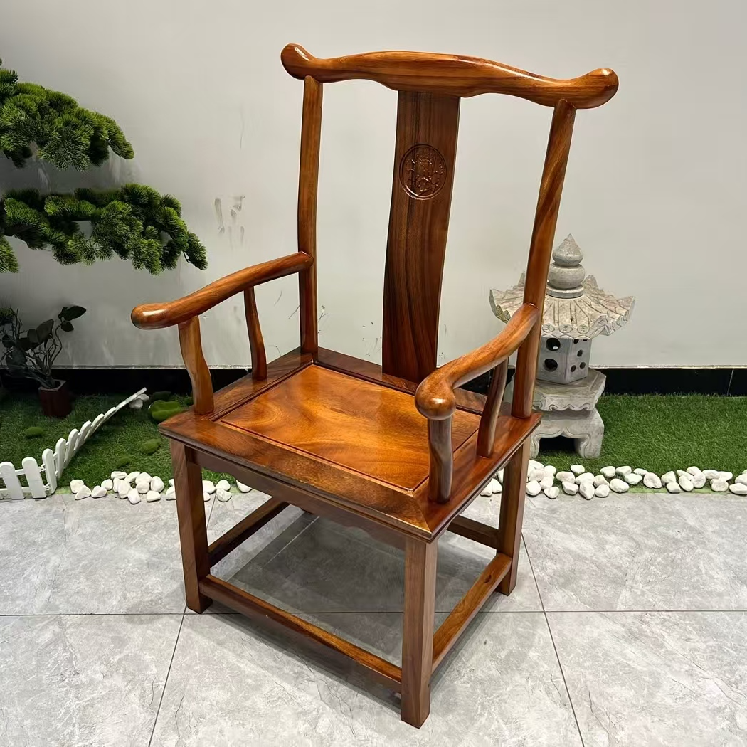 官帽椅-南美胡桃木-新中式实木椅子太师椅茶椅主人椅围椅办公椅凳
