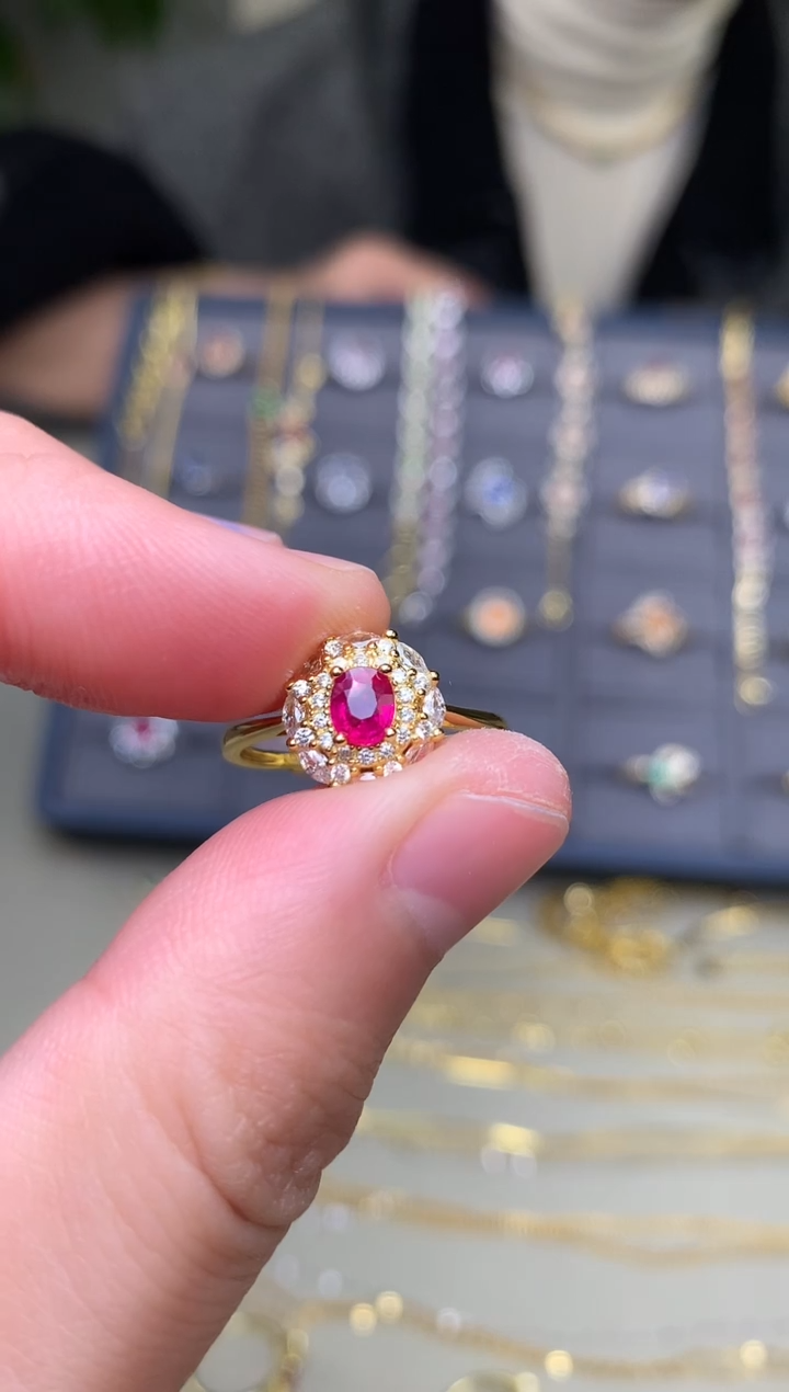 银S925镶嵌戒指红宝石戒指