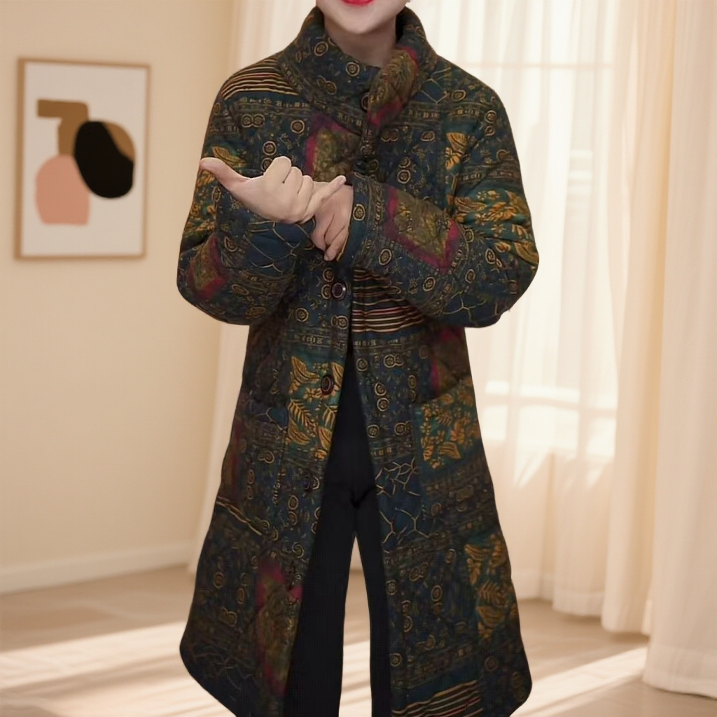 2025加绒加厚中长款棉衣妈妈装碎花棉服时尚减龄中老年女装保暖