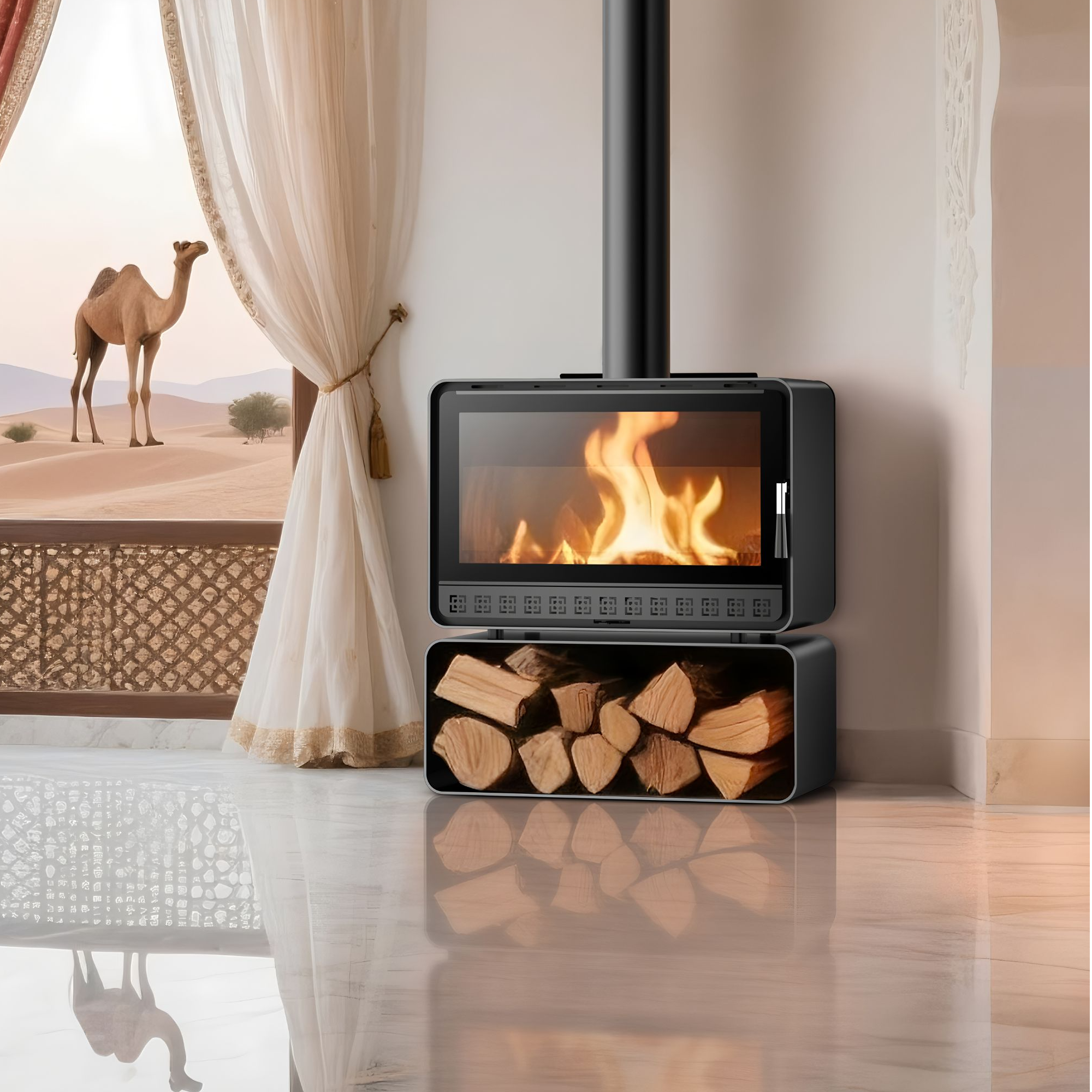 法莱蒙H5燃木取暖炉烧火民宿别墅农村装饰家用铸铁真火壁炉