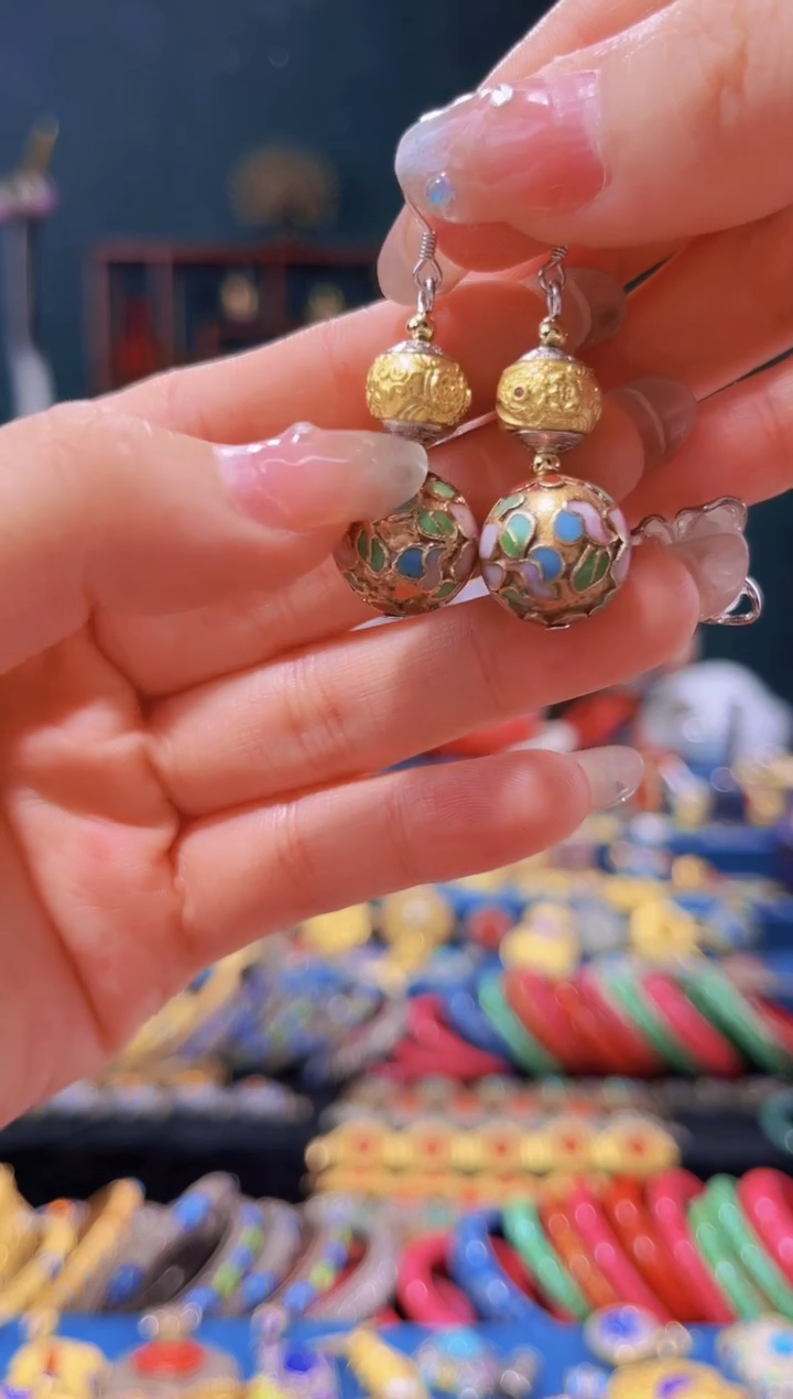 非遗景泰蓝耳环金地