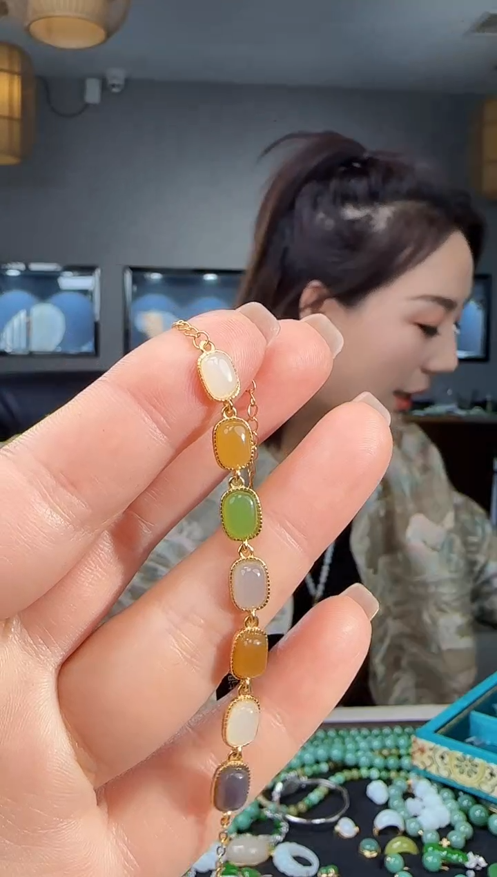 银S925镶嵌手链和田玉1