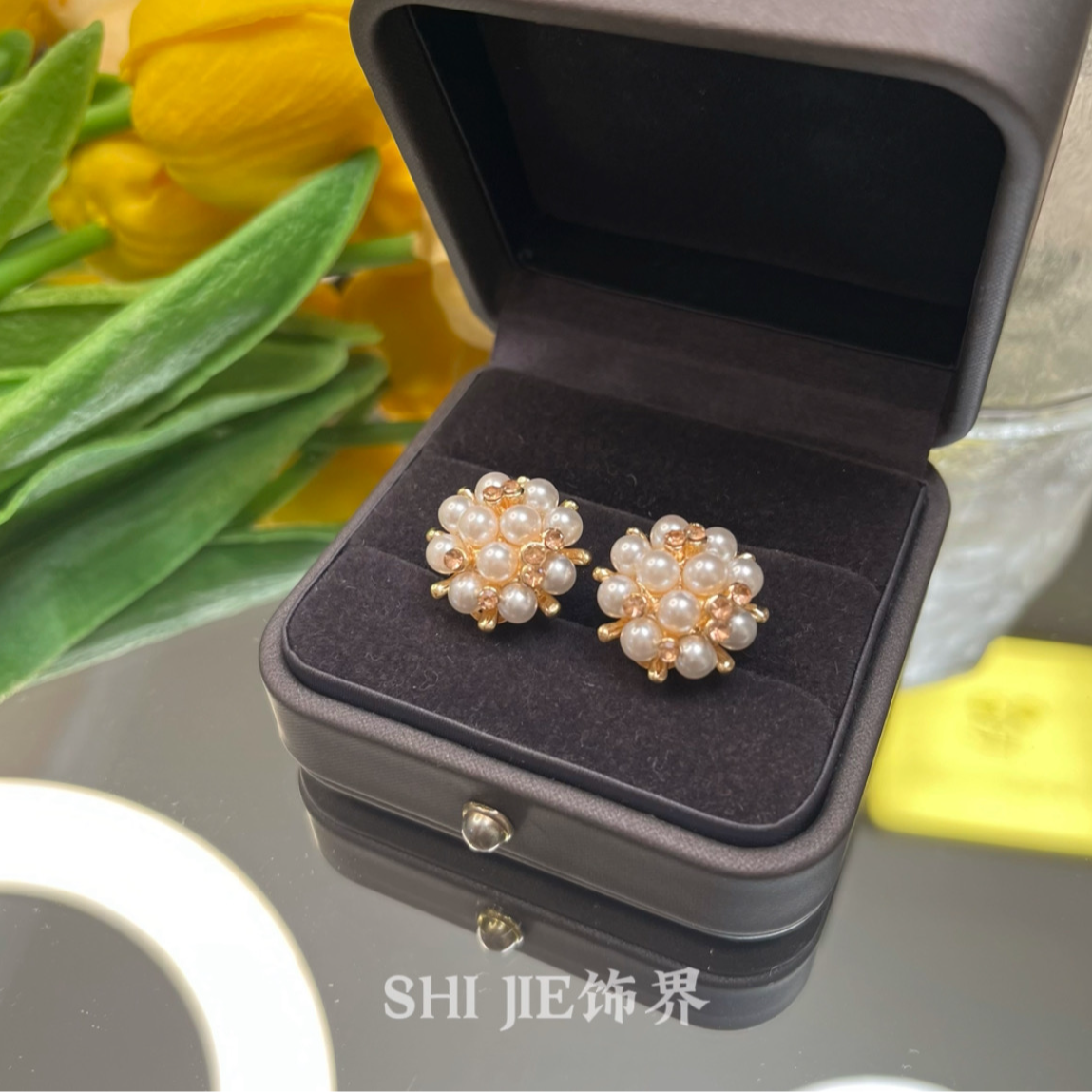 铜合金仿珍珠耳饰 高级感百搭圆形耳环简约精致金色法式饰品优雅