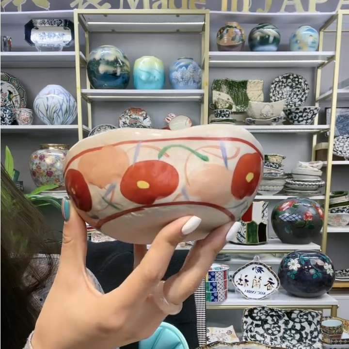 粗陶福利三【单支】日本进口Bloom手绘红果花椭圆小钵