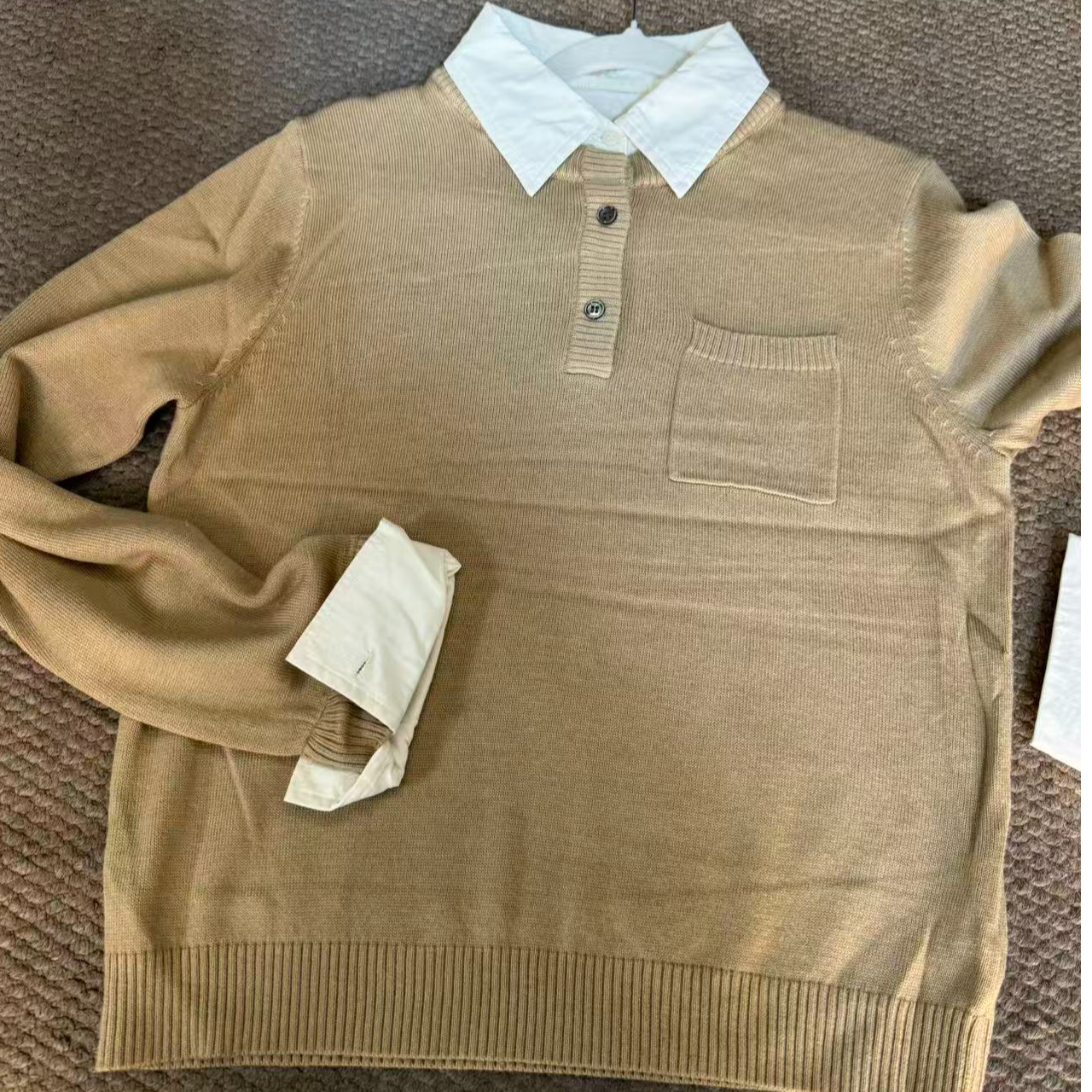 翻领百搭假两件设计半开领毛针织衫Y8526