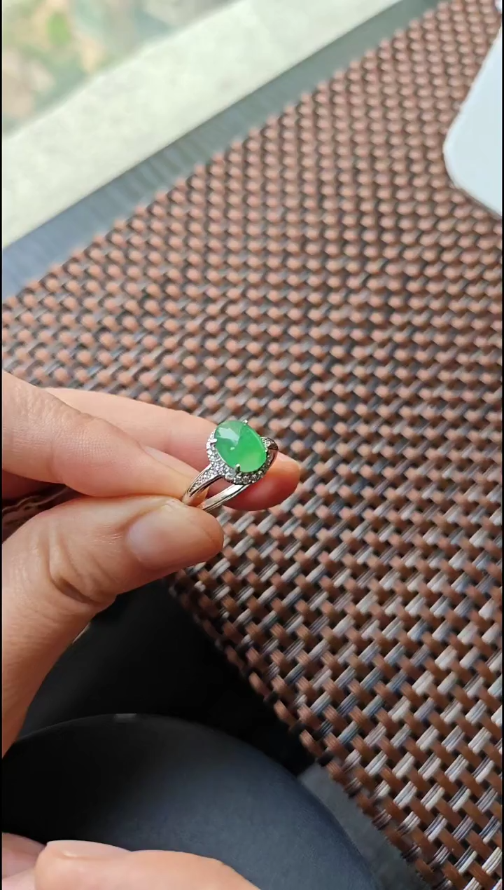 【闪购商品】翡翠戒指银S925镶嵌翡翠戒指S925银镶嵌