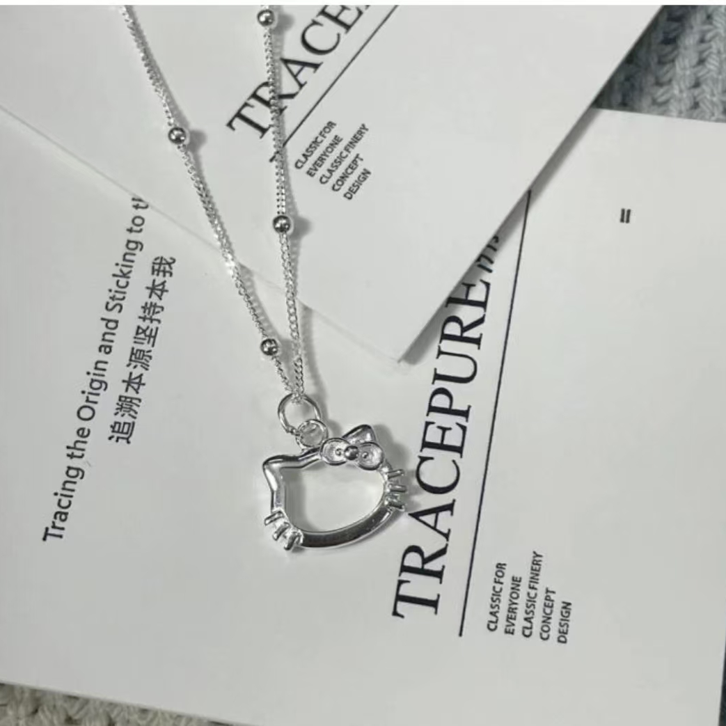 吊坠足银 足银999纯银hello kitty猫头镂空气质在逃公主项链礼物