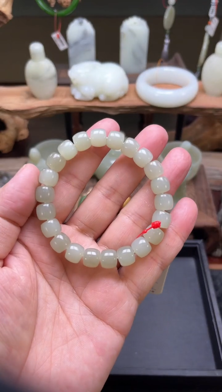 【闪购商品】和田玉手串未镶嵌卡10且末青白 极限弧 9007474