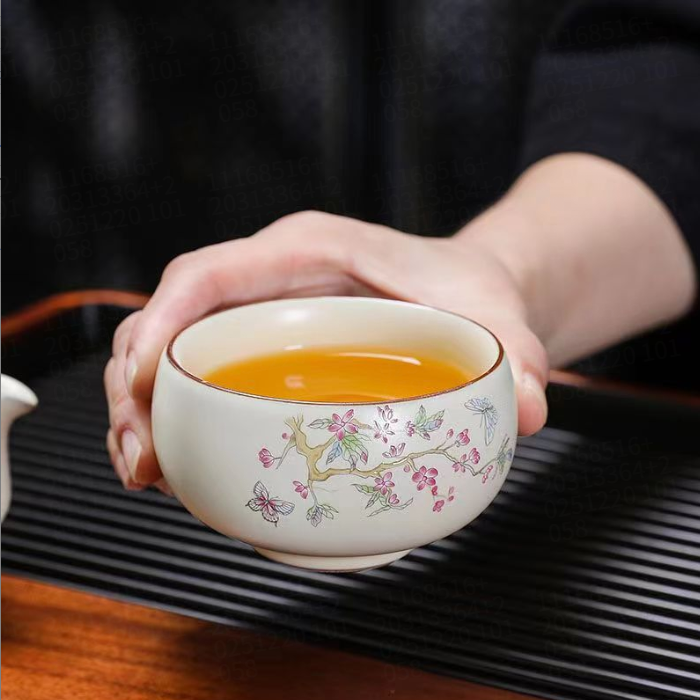 汝窑品茗杯大号主人杯陶瓷开片大容量@@F235