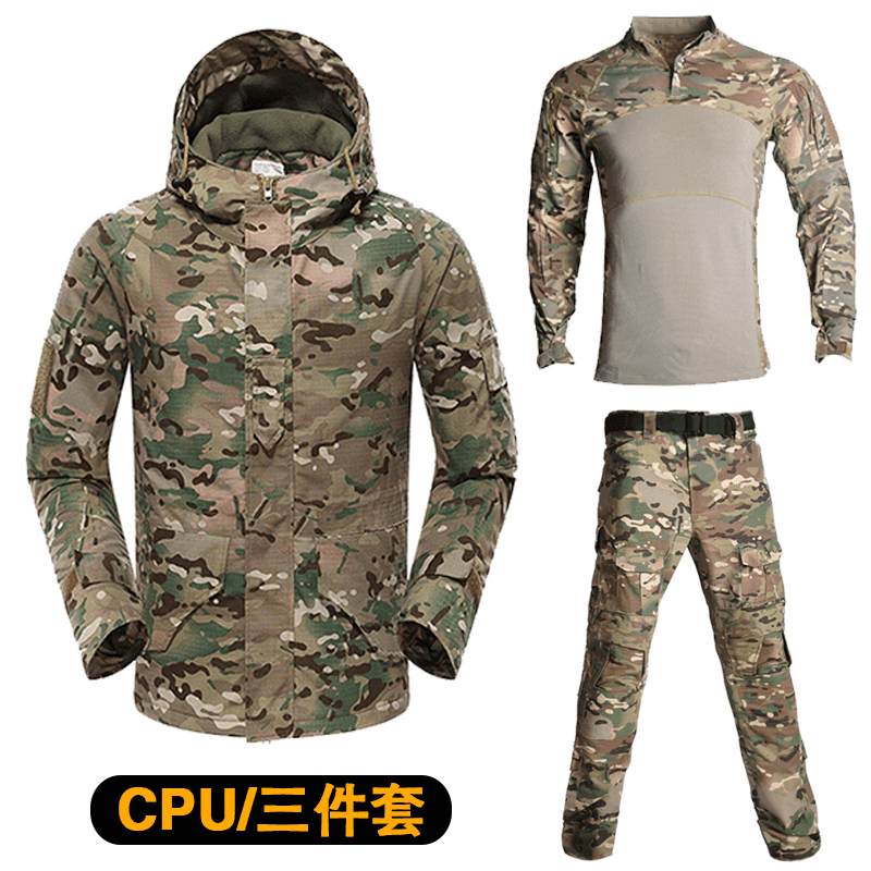 【外套加绒+裤子不加绒】加绒冲锋衣上衣春秋加厚户外迷彩外套