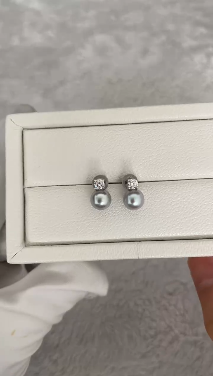 银S925镶嵌耳钉海水珍珠AK真多麻戴妃7-7.5mm