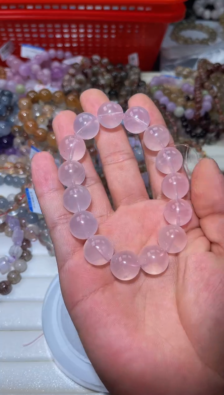 水晶手串未镶嵌L71-14mm粉水晶单圈-多样性发其一