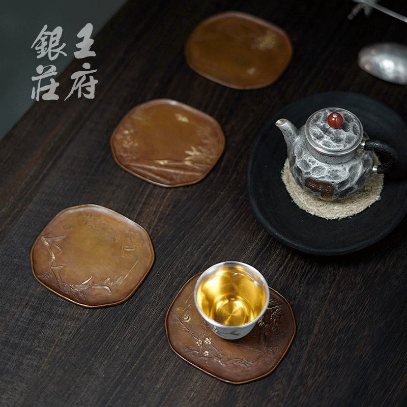 纯手工紫铜茶杯垫茶杯隔热垫套装茶盏杯托功夫茶具茶道配件 故篱
