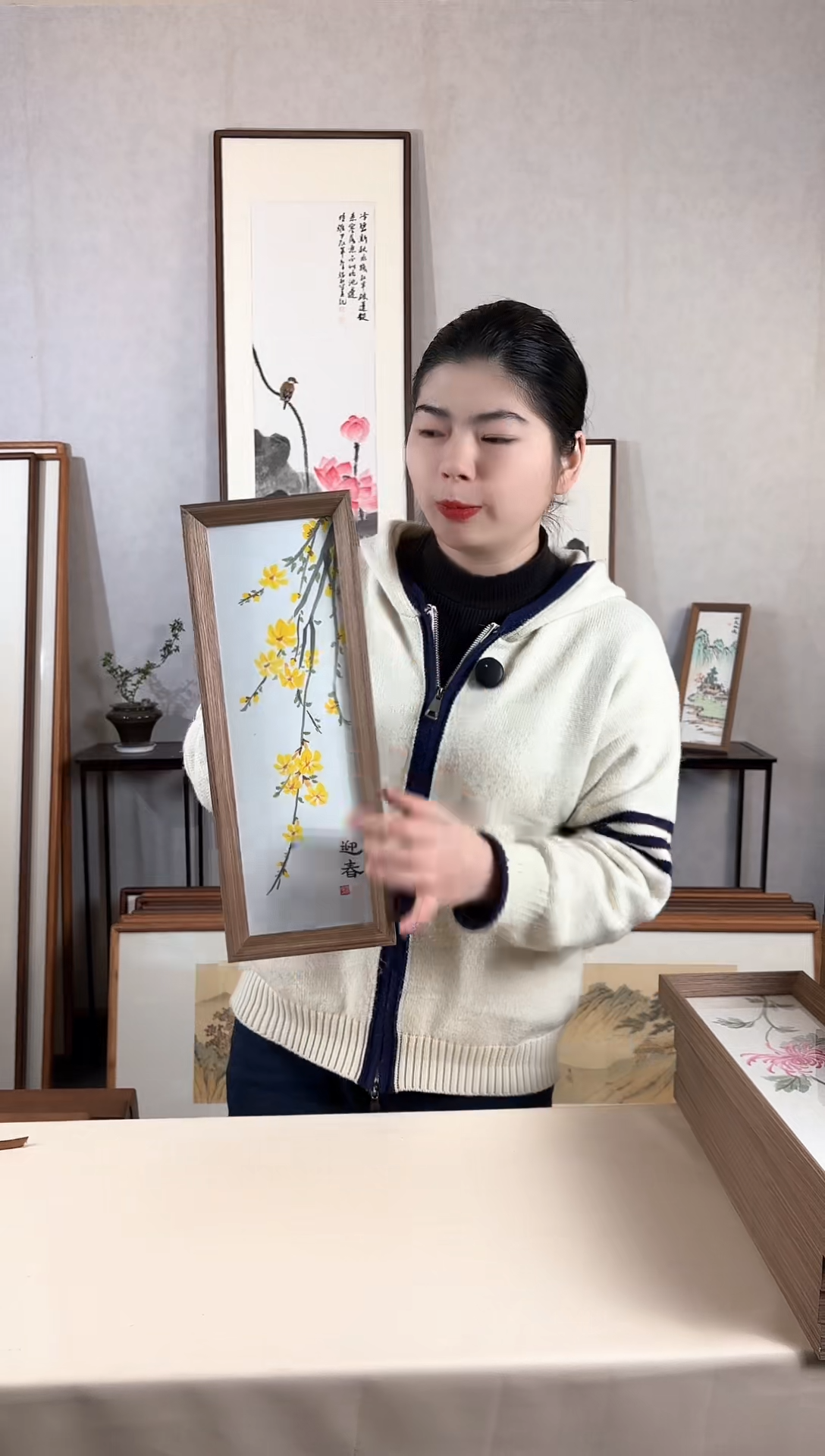 【闪购商品】国画手绘*迎春*15*42cm摆台