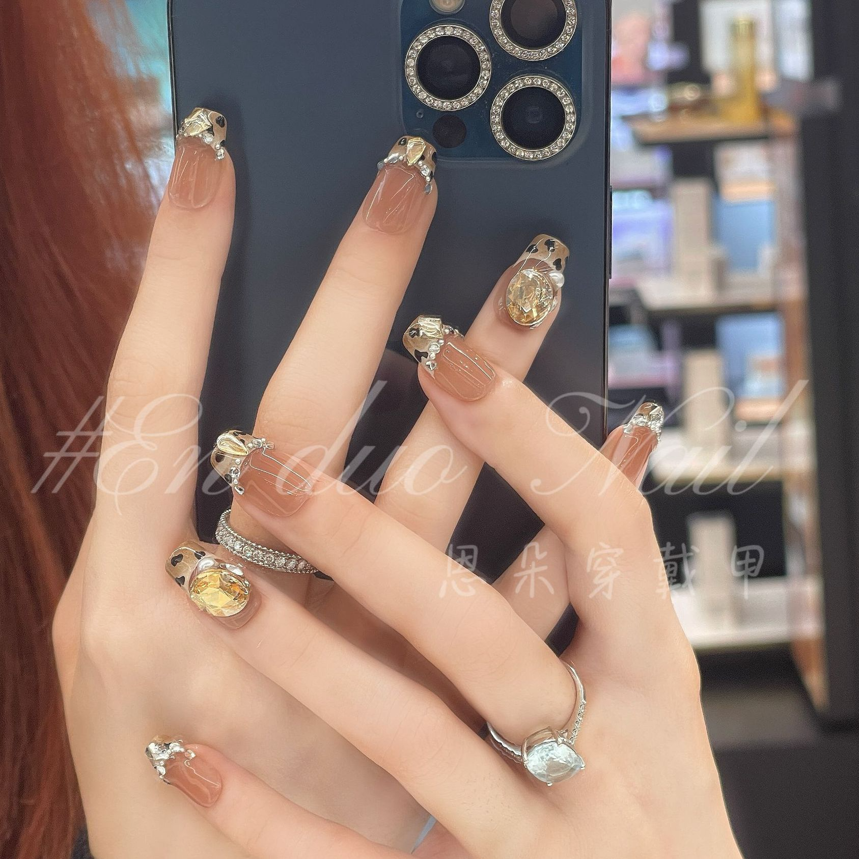 【恩朵穿戴甲】手工穿戴甲轻奢豹纹显白假指甲贴穿戴美甲可拆卸