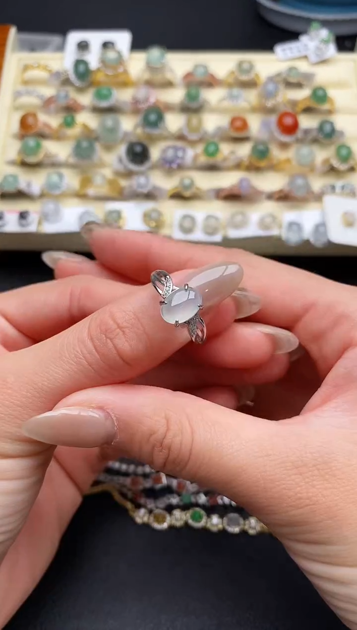 【闪购商品】翡翠戒指银S925镶嵌44444444+5