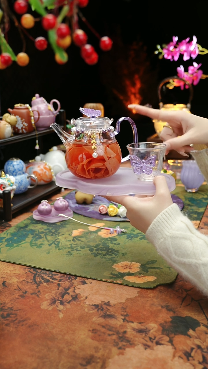 【闪购商品】紫色壶承+茶壶+链子+杯子